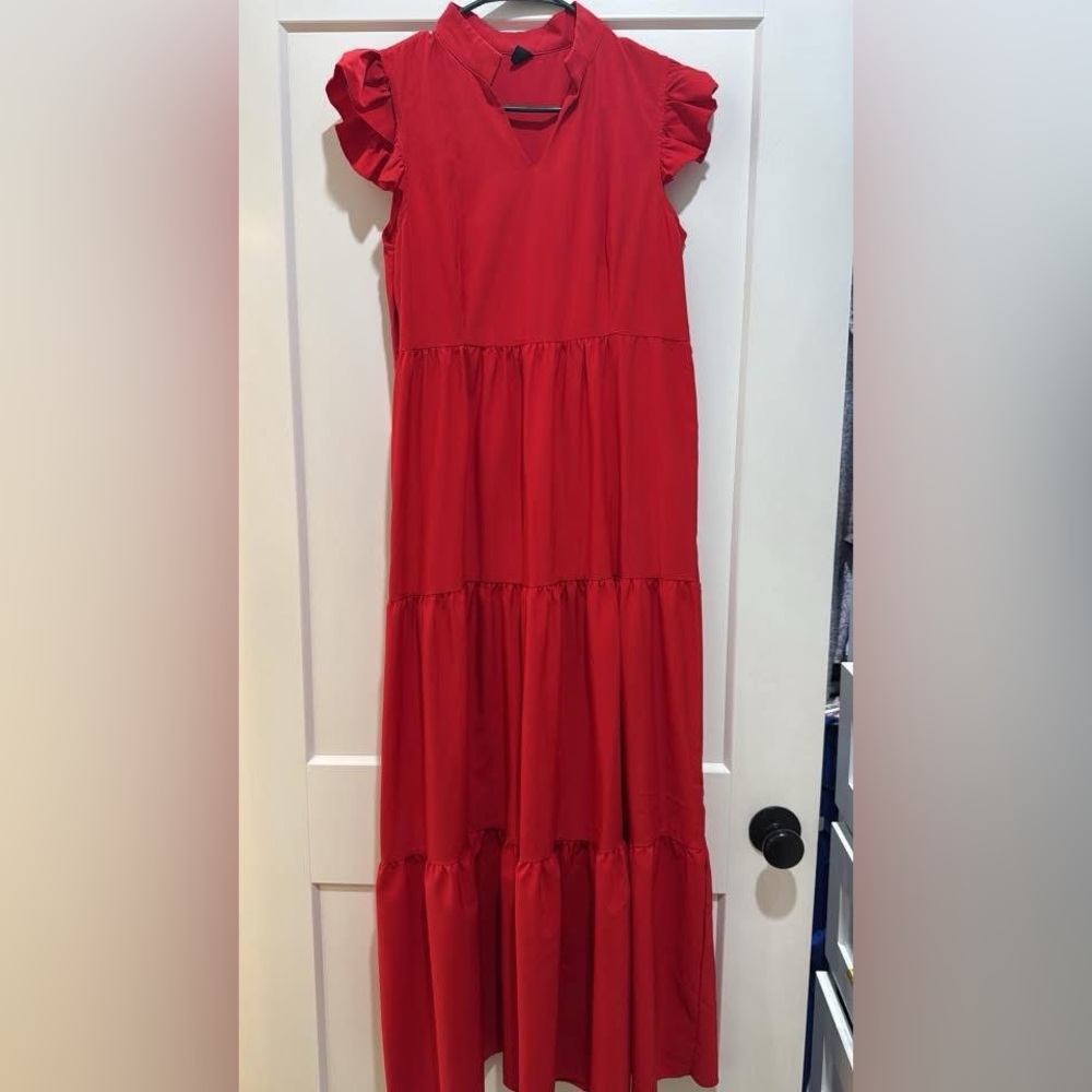SHEIN Red Maxi dress with Ruffle Details